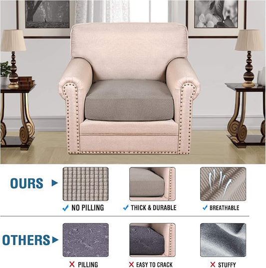 H.VERSAILTEX Stretch Couch Cushion Covers Individual Seat Sofa Chair Slipcovers Cushion Protector Cover Featuring Jacquard Textured Twill Fabric(1 Cushion Chair Cover, Taupe)