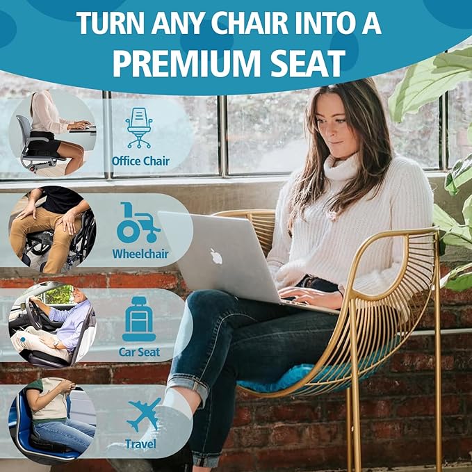 Gel Seat Cushion for Long Sitting Pressure Relief for Back, Sciatica, Coccyx, Tailbone Pain - 2.4" Super Thick Breathable Cooling Cushion for Office Chair, Wheelchair, Car & Truck, Desk Chairs
