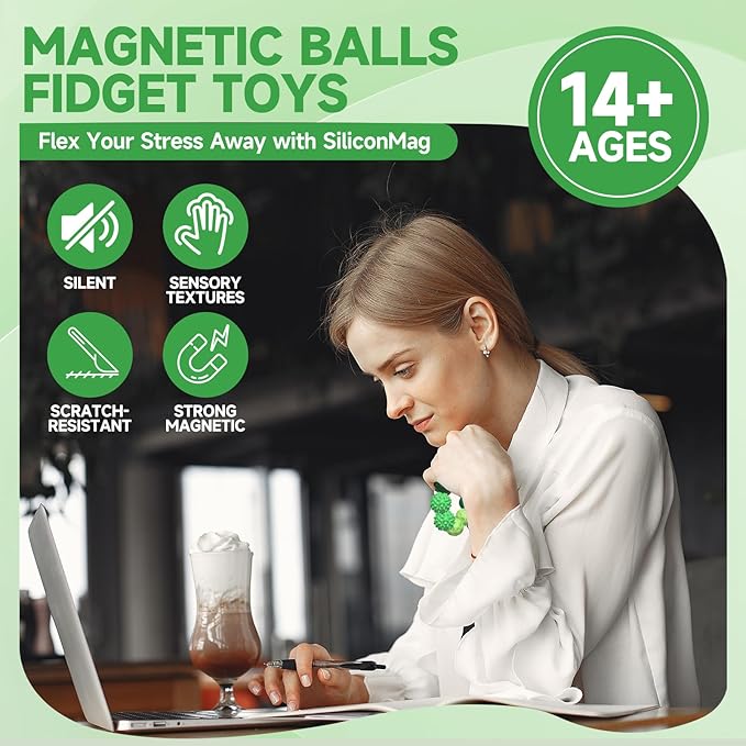 Magnetic Balls Fidget Toy Adults - 8pcs Sensory Attraction Stress Balls with Silicone Shell for Adults to Calm Restless Hands Anxious Mind, Office Desk Stress Magnetic Fidget Balls for Anxiety Relief