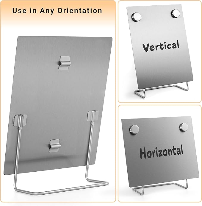Magnetic Bulletin Board with Stand – Small Dry Erase Memo Board – Tabletop Metal Easel for Magnet Display – 10x8 Inches + 2 Magnets