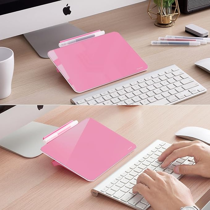 TSJ OFFICE Small Desktop Whiteboard - Glass Dry Erase Board 8 X 6 Inches Tabletop Easel Whiteboard with Stand, Desk Board Buddy for Artist, Teacher and Student