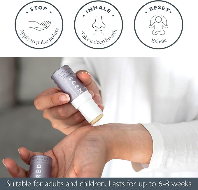 Scentered Sleep Well Aromatherapy Essential Oils Balm Saver Bundle - 2 x 5g Balms & 2 x Mini Travel Balms - for Restful Sleep - Natural Blend of Lavender, Chamomile, Ylang Ylang