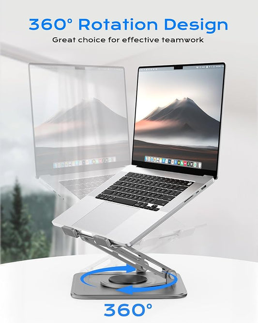 Adjustable Laptop Stand for Desk with 360 Base, Ergonomic Laptop Riser, Mount, Holder Notebook Computer Stand for MacBook Air Pro, HP, Dell, XPS, HP 16" Laptops - Gray
