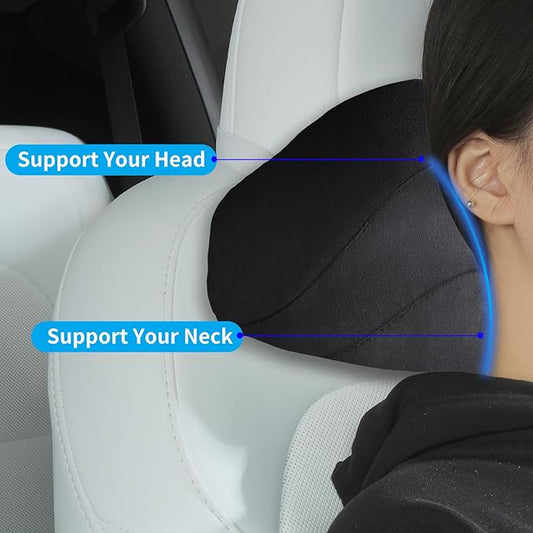 Car Headrest Pillow for Driving, Softness Ergonomic Design Universal Travel Neck Pillow for Most Cars, Office Chairs, Gaming Chairs with Extra Filler Cotton Bag (Black, 2PC)