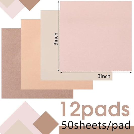 Thenshop 12 Pads Boho Sticky Notes 3''x3'', Self Stick Notes Pads Boho Office Supplies, Vintage Aesthetic School Accessories 50 Sheets/pad