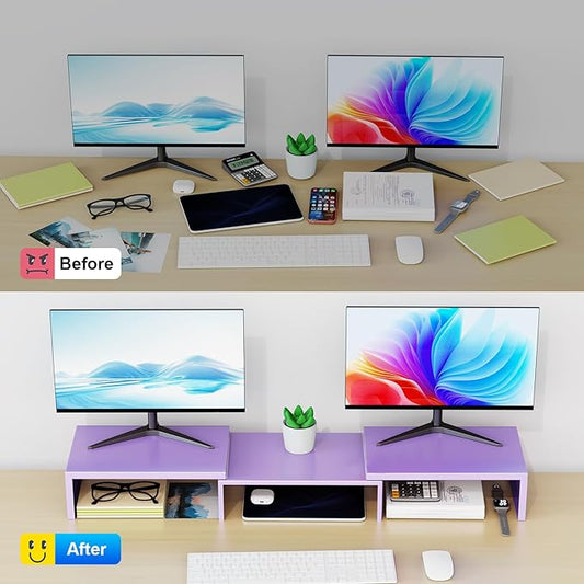 Dual Monitor Stand for Desk, Metal Monitor Riser, Purple Office Supplies Desk Accessories (Purple)