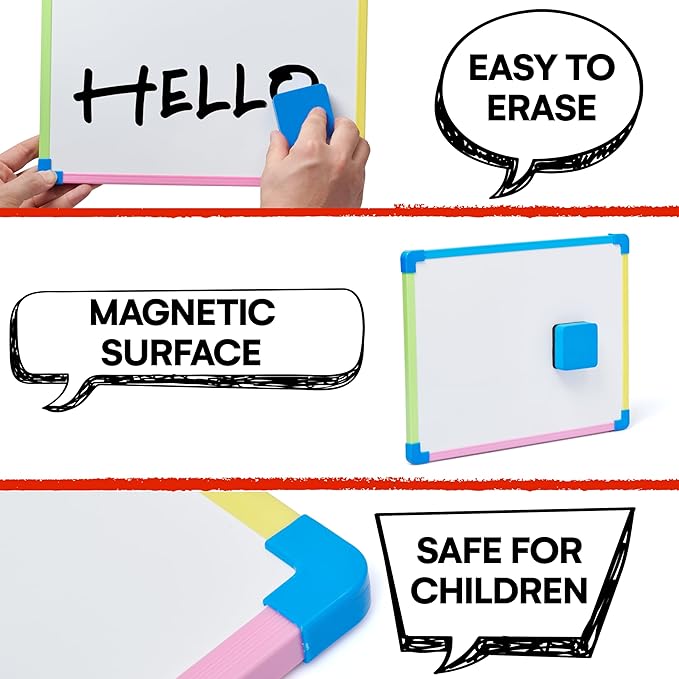 White Board for Kids - Magnet Board for Kids - Small Dry Erase Board Magnetic for Writing Learning & Drawing Art Educational - Magnetic Whiteboard - Set of 10