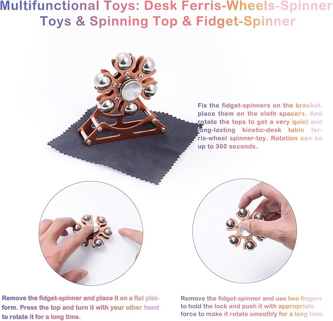 Desk-Fidget-Toys for Ferris-Wheels-Spinner: 4mins Kinetic-Metal-Spinner, Cool-Gadgets-Stuff for Kid Children Teen Adult EDC-Toy, ADHD Tools Stress Relief for Office Home School Men Woman Christmas