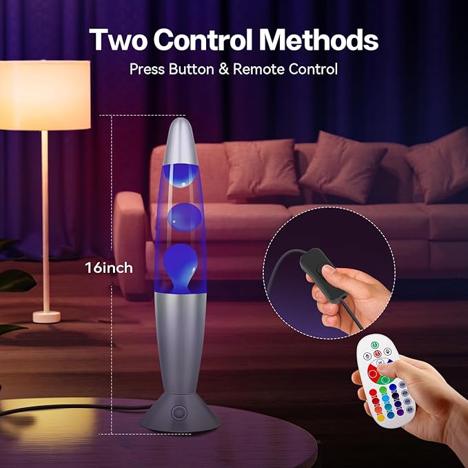 17 Color Changing Liquid Motion Lamp with Remote: 16 inches Decor LED Night Lights, Christmas Gifts Table Lamp for Adults and Kids Bedroom,Home Decoration Mood Lighting, Blue Wax