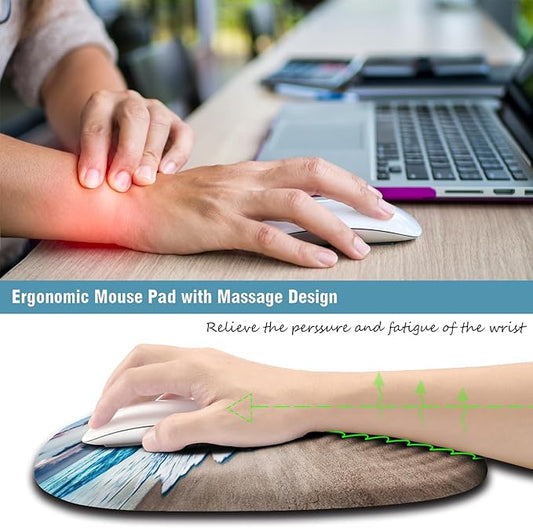Sunset Mouse Pad, Ergonomic Mouse Pad with Wrist Rest Support, Non-Slip PU Base Desktop Mousepad for Pain Relief, Computer, Office & Home, Beach