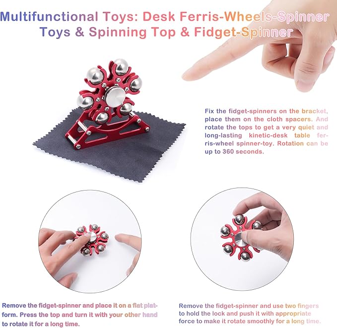 Desk-Fidget-Toys for Ferris-Wheels-Spinner: 4mins Kinetic-Metal-Spinner, Cool-Gadgets-Stuff for Kid Children Teen Adult EDC-Toy, ADHD Tools Stress Relief for Office Home School Men Woman Christmas