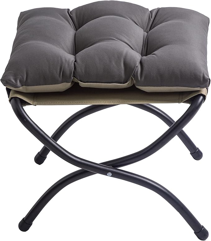 15" Foldable Foot Stool Ottoman with Metal Frame - Washable Dark Grey Upholstered Indoor/Outdoor Footrest for Living Room, Bedroom, Patio - Space-Saving Compact Design