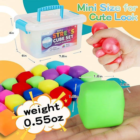 Mini Stress Cubes – Bulk Sensory Fidget Toys for Classrooms, Party Favors & Anxiety Relief – Slow Rising, Non-Toxic Desk Toys for Kids/Adults