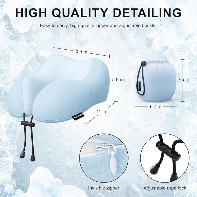 Travel Pillow for Airplane Memory Foam Neck Pillow, Soft & Support Travel Pillow with Storage Bag for Travelling, Sleeping Rest, Car, Train and Home Use (Blue)