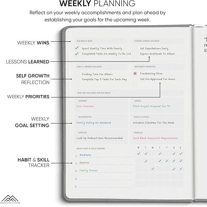 2025 Planner Pro 5.8 x 8.3 - Undated Productivity & Business Planner Notebook & Journal - Monthly Planner 2025 & Daily Planner 2025-2026 - A5 - Grey - Productivity Store