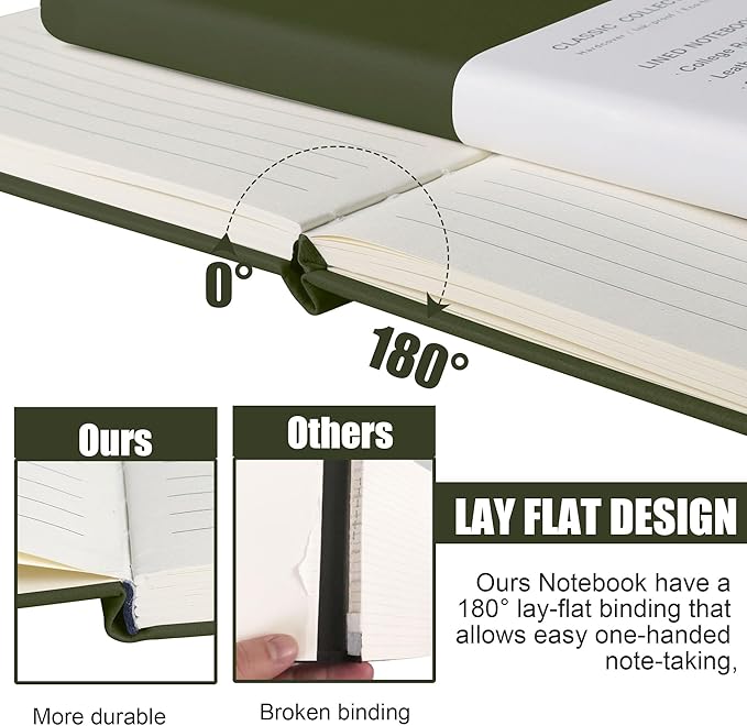 Lined Journal Notebook, 6Pack(Olive Green), 160 Pages, Medium 5.7 inches x 8 inches - 100 gsm Thick Paper, Hardcover