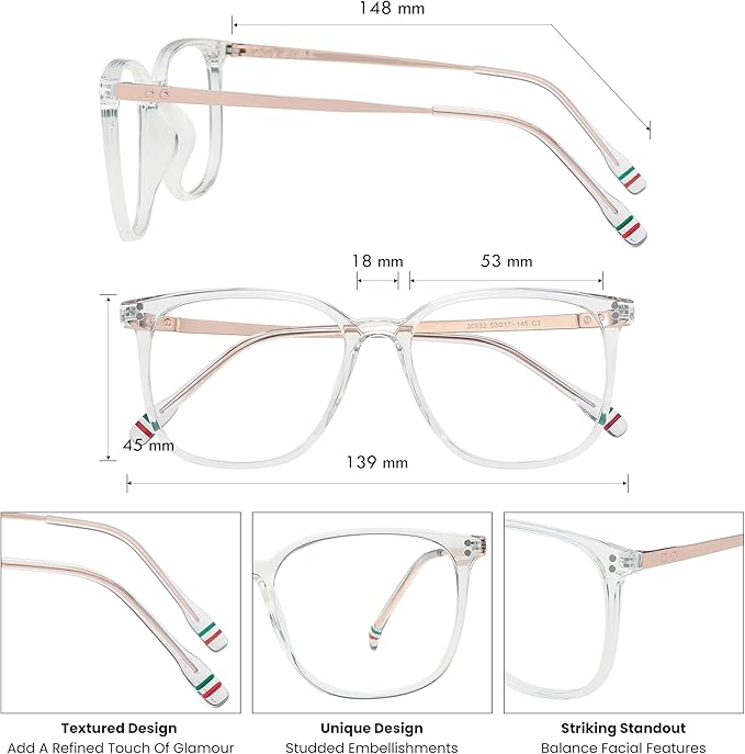 GUDVUE Oversized Blue Light Glasses, Computer Reading/Gaming/Phones Glasses, Anti Glare/UV400/Eye Strain, Large Square Frame