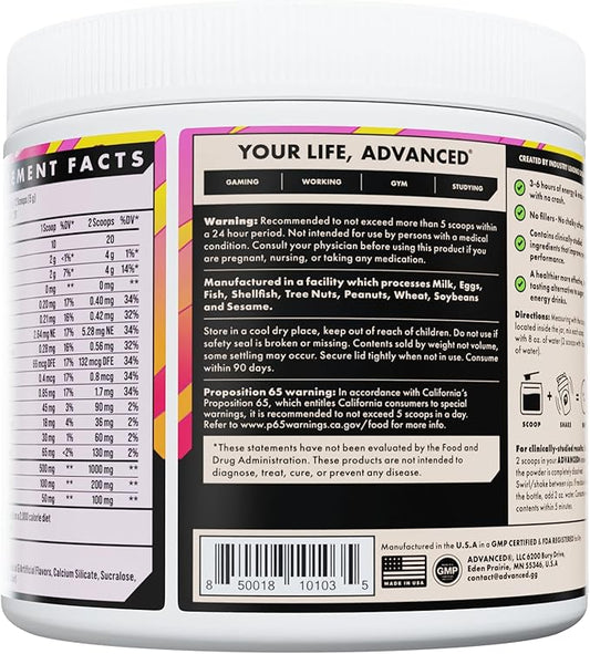 Advanced Energy - Energy Boosting Formula with Electrolytes for Hydration - L-Theanine to Combat Jitters - Sugar Free & Keto Friendly with No Artificial Colors - (40 Servings) (Dream Team Punch)