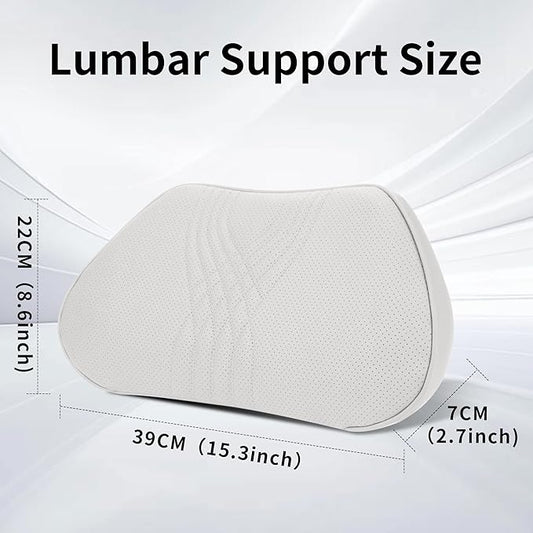 Lumbar Support Pillow for Car Seat, Office Chair Leather Memory Foam Lower Back Cushion for Back Pain Relief Improve Posture, Ergonomic Back Rest for Gaming Chair, Off-White (Beige), 1PC