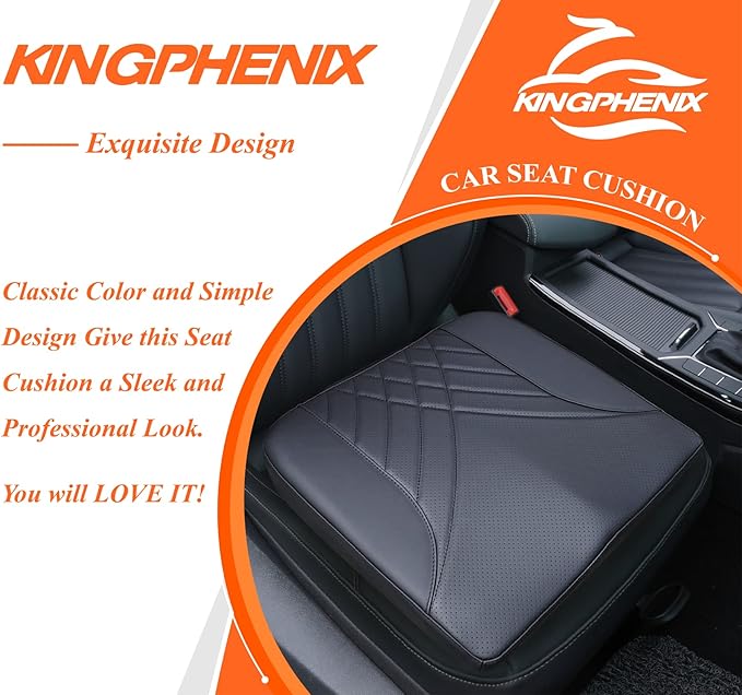 kingphenix Premium Car Seat Cushion, Memory Foam Driver Seat Cushion to Improve Driving View- Coccyx & Lower Back Pain Relief - Seat Cushion for Car, Truck, Office Chair (Black)
