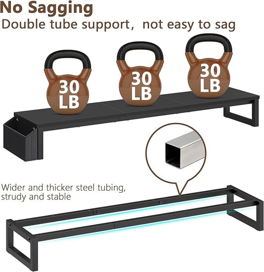 LAND·VOI Dual Monitor Stand Riser,41.5'' Long Monitor Stand for 2 Monitors, Wood and Steel Computer Monitor Stand, Desktop Oraganizer with Pen Holder, Monitor Riser for Desk Computer,Laptop,TV, Black