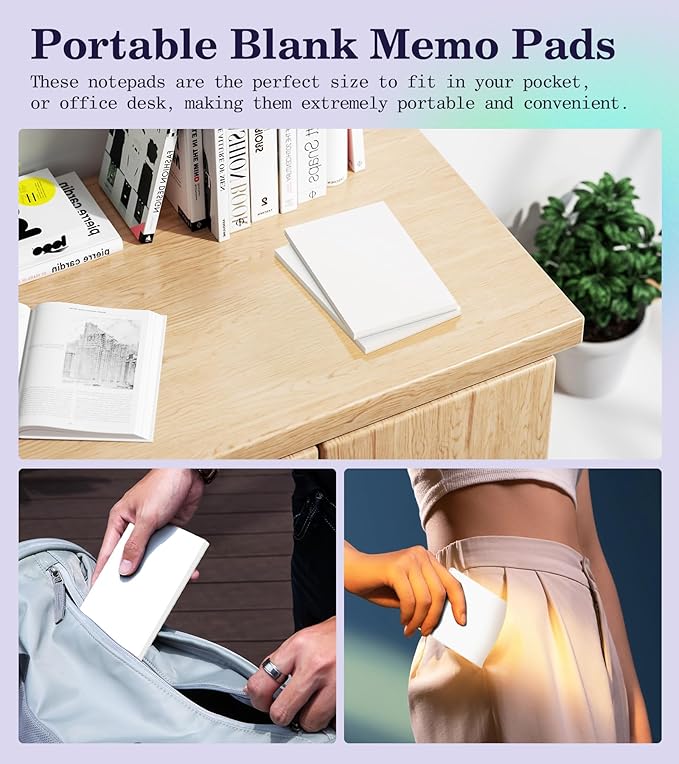 Small Note Pads 3x5 Pocket Notepad, 10 Pack Server Note Pads 3x5, White Memo Pads, Scratch Pads, Small Writing Pads White Paper, 50 Sheets per Blank Mini Notepads 3x5 Scratch Paper for Work/School