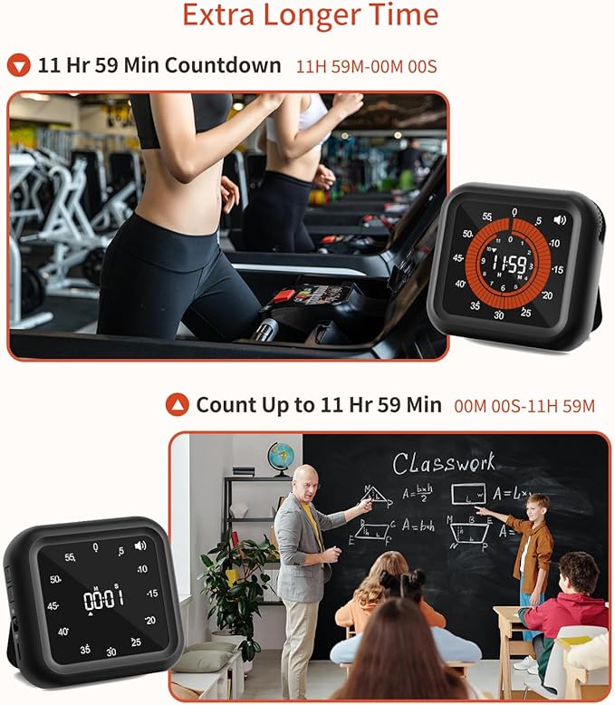 Digital Visual Timer - Large Display Magnetic Countdown Timer with Adjustable Volume and Brightness, 11H59M Memory Function for Kitchen, Classroom, Study Time Management, Seniors & Teachers