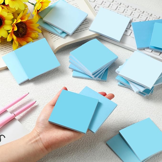 24 Pads Sticky Notes 3x3 Inch Self Stick Bright Color Sticky Note Sticking Posted Notes for School Office Classroom Meeting Home Teacher Supplies, 50 Sheets/pad(Gradient Blue)