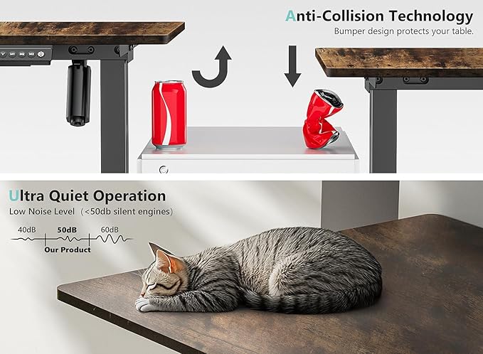 55 x 24 inch Electric Standing Desk Adjustable Height with 4 Wheels, 4 Memory Height Settings, 2 Headphone Hook, for Home Office, Splice Board Brown