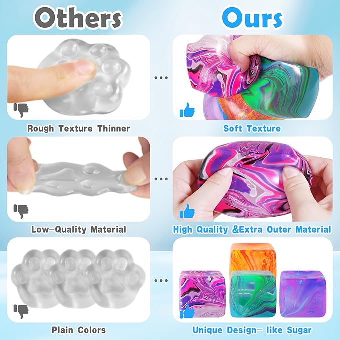 Fidget Toys Squishy Stress Cube, Stress Balls for Kids Adults Squishies Stress Relief, Ice Squishy Cube Sugar Balls, Sensory Toys for Kids with Autism, Fidgets for Classroom Prize Toys (Orange)