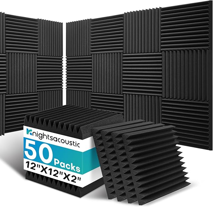 50 Pack Sound Proof Foam Panels for Walls, 2 X 12 X 12 Inches Acoustic Foam Panels, High Density Acoustic Panels Sound Absorbing, Noise Cancelling Studio Wedges, Black (NOT INCLUDE ADHESIVE)
