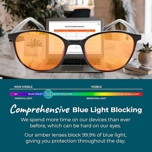 Blue Light Blocking Glasses for Women + Men - Better Sleep + Anti Eye Strain Protection - Computer Screens & Gaming