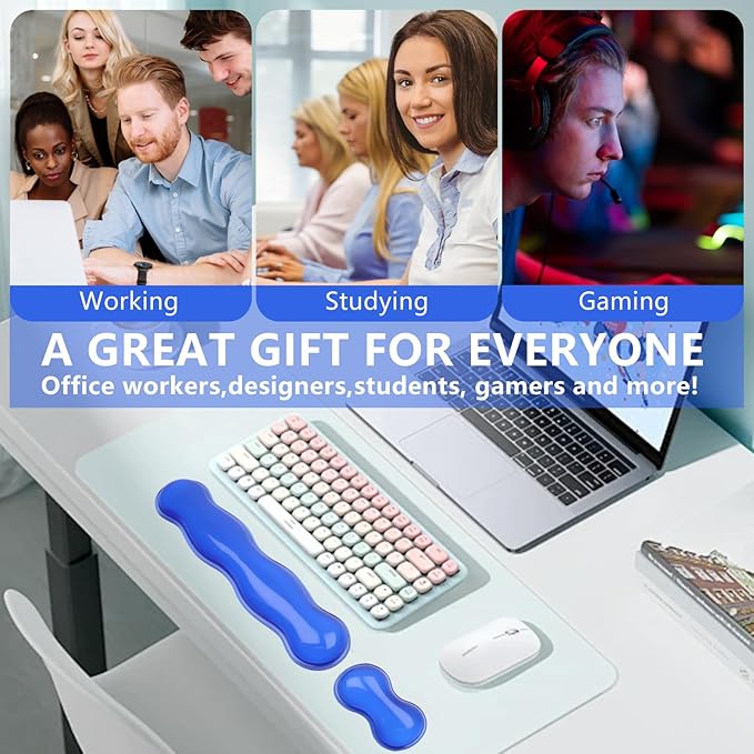 Gel Keyboard and Mouse Wrist Rest, Cute Wrist Support and Arm Support Keyboard Rest for Keyboard and Mouse Typing Pain Relief,Suitable for Office/Computer/Laptop/Gaming (Transparent Blue Set)