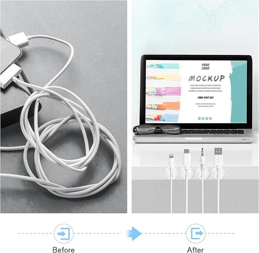 12 Pack Cable Clips, Znben Clear Cord Organizer Holder Adhesive Cord Management Charger Wire Holder Clips for Desk, Home, Office, Car, Cubicle, Nightstand