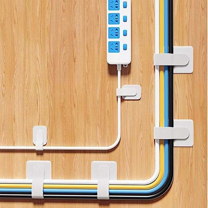 100 Pcs Hook and Loop Cable Straps,Self Adhesive Hook and Loop Cable Ties,Adjustable Cord Organizers for Desk,Reusable Wire Organizers for Cords,Cord Organizer (White)