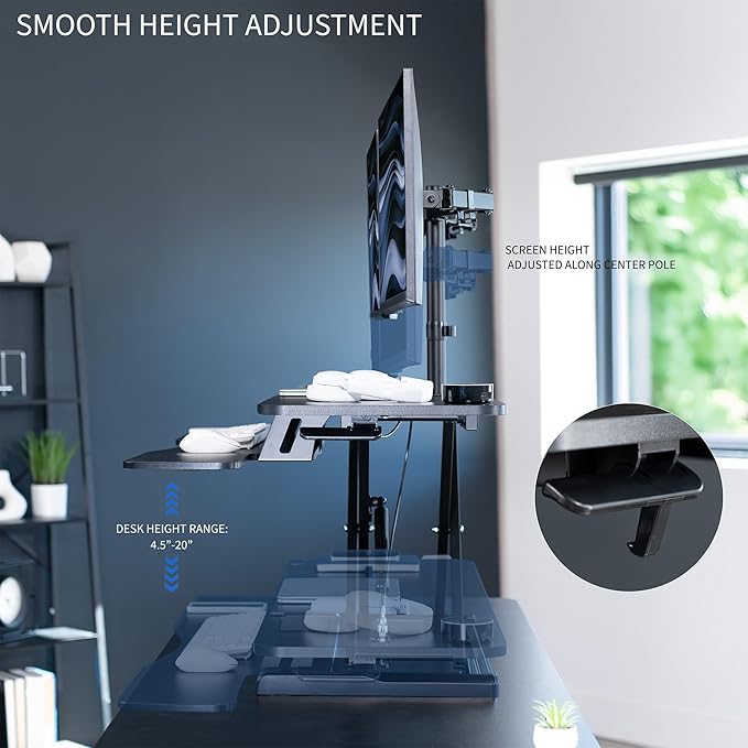 VIVO Height Adjustable 48 inch Standing Desk Converter with Dual 13 to 30 inch Monitor Stand, Sit Stand Monitor Mount and Desk Riser, Black, DESK-V048KB-M2