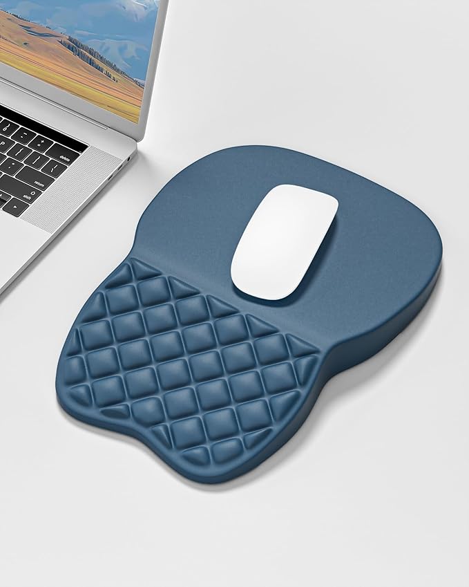 Auhoahsil Ergonomic Mouse Pad with Wrist Rest, Comfortable Slope Computer Mouse Mat with Wrist Support, Memory Foam Filling, Non-Slip Silicone Base, Pain Relief for Gaming Work, 8" x 12", Navy Blue
