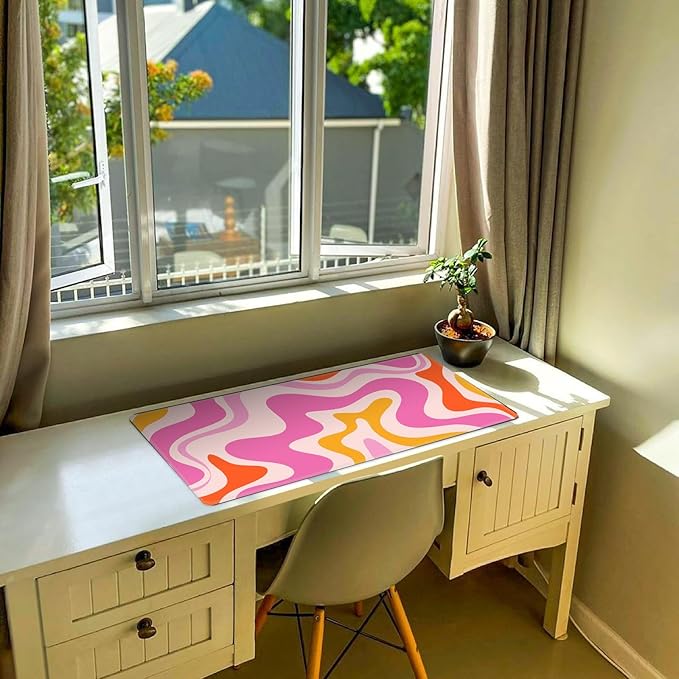 iCasso Large Mouse Pad (35.4x15.7 in), Desk Mat Gaming Mousepad with Stitched Edges, Keyboard Mouse Mat Desk Pad for Work, Game, Office, Home-Pink Topographic