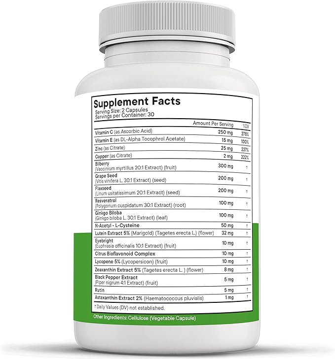 NEW AGE AREDS 2 Eye Vitamins - Lutein, Zeaxanthin, Bilberry, Astaxanthin Mineral Vision Supplement - 60 Count