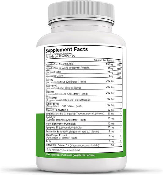 NEW AGE AREDS 2 Eye Vitamin Contains Bilberry 6000mg Lutein (32mg), Grape seed (6000 mg), Eyebright (1000 mg), and Zeaxanthin (8 mg) - 120 Count