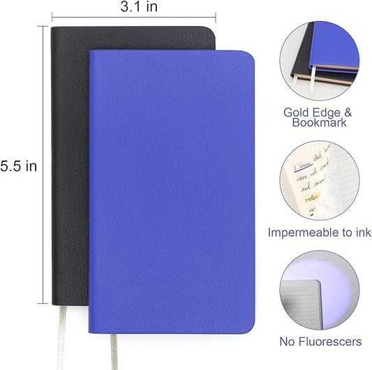 Soft Cover Journal Notebooks 2 Pack A6 Pocket Notebook Small Notebooks Lined Writing Journals 3.1x5.5 Inches 112 Pages Mini Notebooks Journals for Men and Women Travel Office School Black Dark Blue