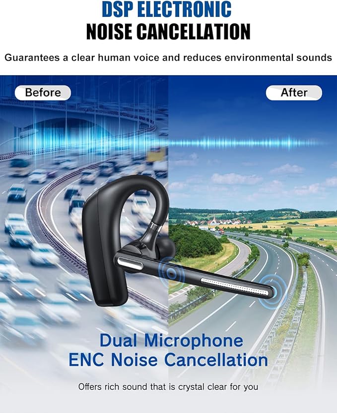 Bluetooth Headset V5.4, Wireless Bluetooth Earpiece with CVC8.0 Dual Mic Noise Cancelling 110 Hours Talktime for Cell Phone/iPhone and Android Headphones for Trucker/Driver/Business