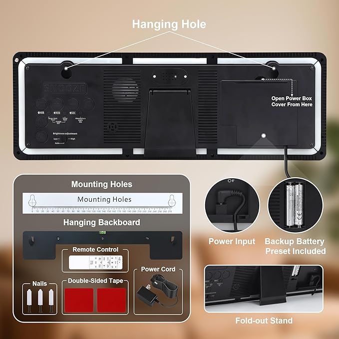 Large Digital Wall Mount Clock 17.3" Led Large Display with Jumbo Number, 8 Color Modes Atmosphere Lights, Auto-Dimming/DST, Count Down/Up Timer for Classroom Living Room Gym Gift for Senior Mom Dad