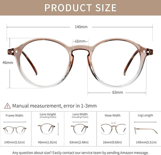 Blue Light Blocking Glasses Round Retro Computer Gaming Glasses Women Men UV Protection AB3303 (Black/Brown)