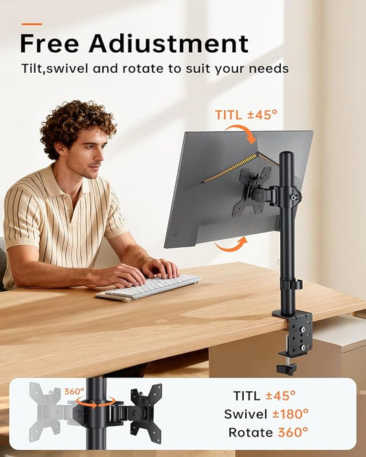 Single Monitor Stand for 13-27'' Wide Monitor Desk Arm up to 17.6lbs Adjustable Stacked Double Mount with C-Clamp 75x75/100x100 VESA