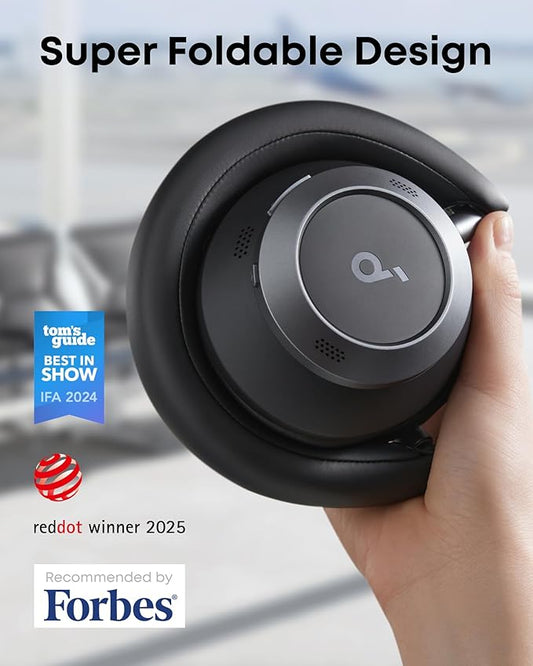 Soundcore Space One Pro, FlexiCurve Over-Ear Headphone, Adaptive Active Noise Cancelling Headphones Driven by 6 Mics, 60H Lossless Audio, Ultra-Fast Charging, Hi-Res Wireless, Comfortable Fit