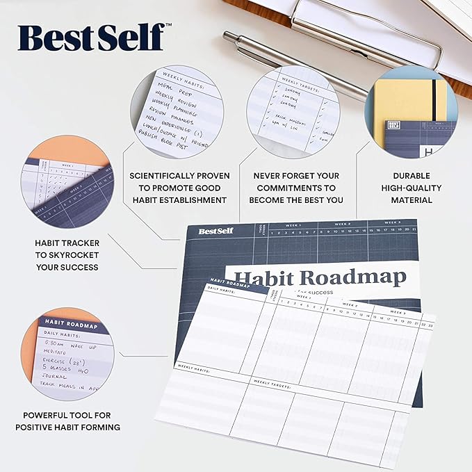 BestSelf Co. Habit Roadmap - Goal Tracker & Journal Planner. 13-Week Roadmap for Goal Setting & Self Improvement. Achieve goals, cultivate habits with this habit tracker journal.