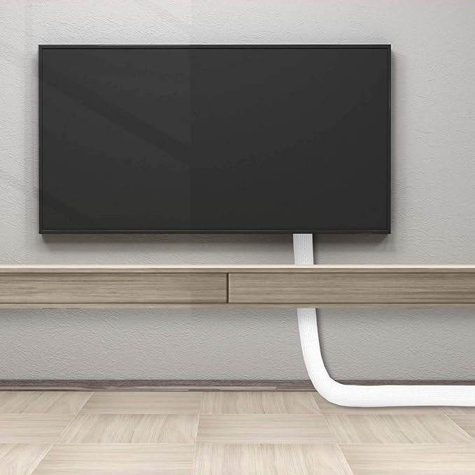 6.6ft - 1/2 inch White Cable Sleeve, Cable Organizer for Desk PC TV Computer, Wire Protector Cable Wrap Cover, Cord Management for Home Office