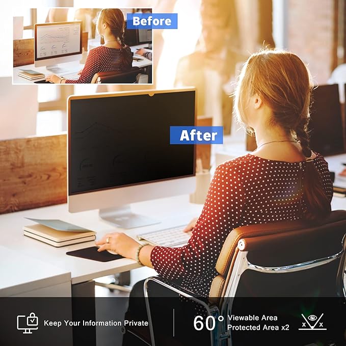 19.5" Computer Privacy Screen Filter for 16:9 Widescreen Monitors - Premium Anti-Glare Computer Screen Cover: Anti-Glare - Anti-Scratch - UV & Blue Light Screen Protector