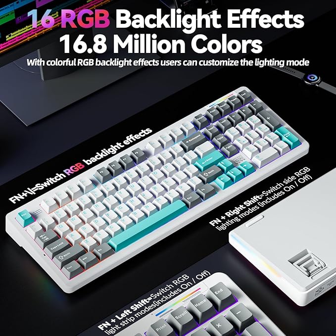 LINGBAO K98 Gaming Keyboard,10000mAh Battery,Wireless Mechanical Keyboard BT5.0/2.4G/USB-C, Gasket Hot Swappable,RGB Backlit, Creamy Sounding Keyboards with Number Pad for Win/Mac/PC/Gaming/Typing